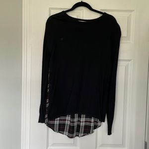 Black Long Sleeve Sweater with Plaid Back